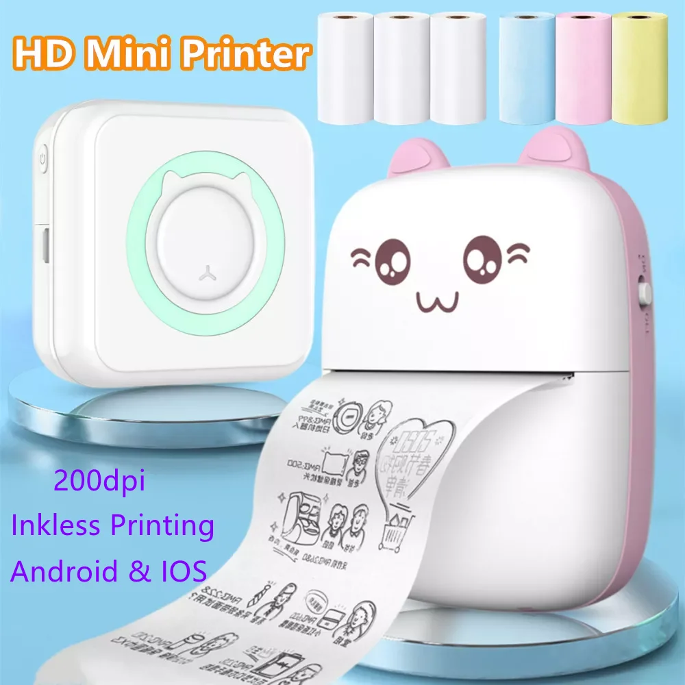 

Mini Label Printer Portable Thermal Printers Sticker Photo Inkless Wireless Bluetooth Printing with Android iOS HD Printers 57mm