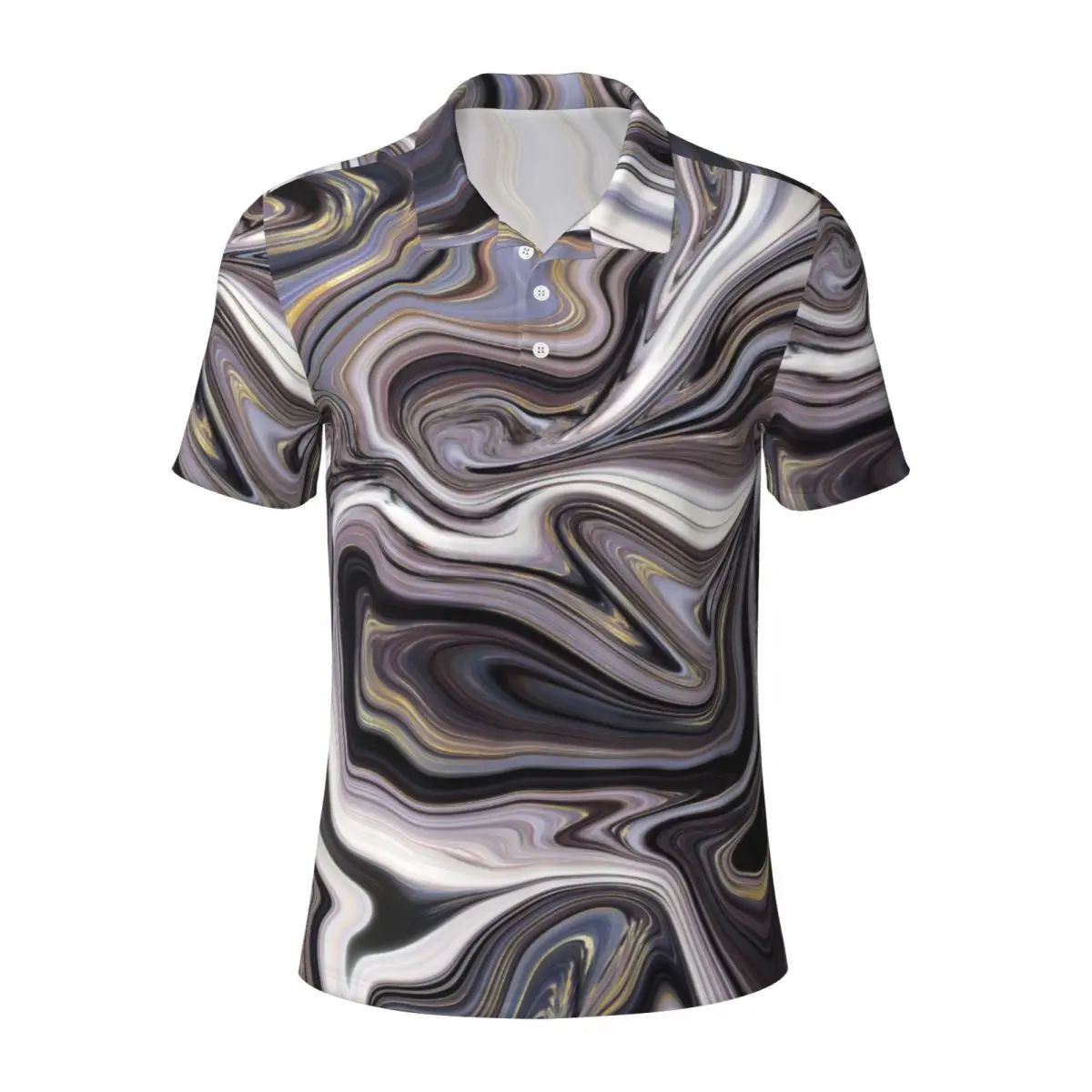 Мраморные жидкие повседневные футболки серо-белые рубашки поло с воротником Y2K
