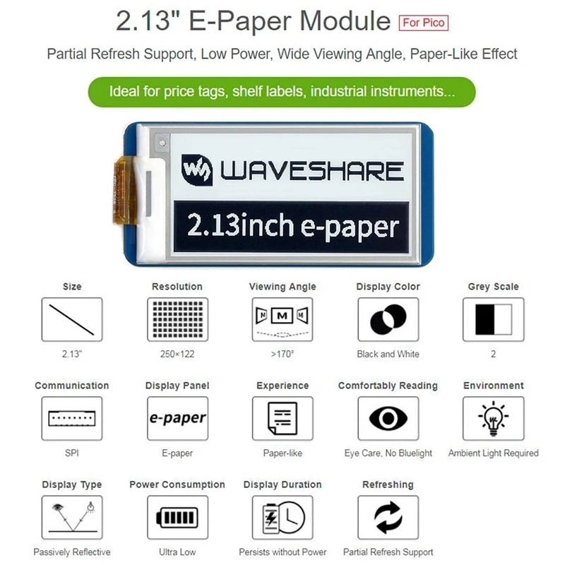 Raspberry Pi Pico 2 13 дюйма E-Paper E-Ink модуль дисплея x 12 пикселя экран SPI интерфейс ЖК для