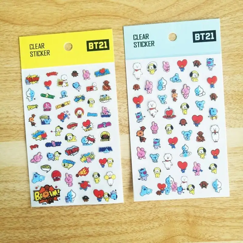 

19 см Kawaii Bt21 милые, Мультяшные, прозрачные наклейки самоклеящиеся наклейки для компьютера наклейки для книг наклейки