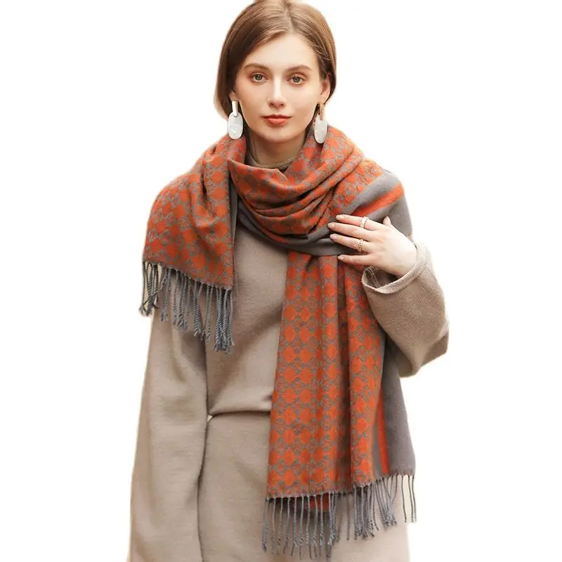 

Женский кашемировый шарф Visrover, роскошный брендовый зимний шарф в клетку с рисунком «гусиные лапки», пончо в клетку,