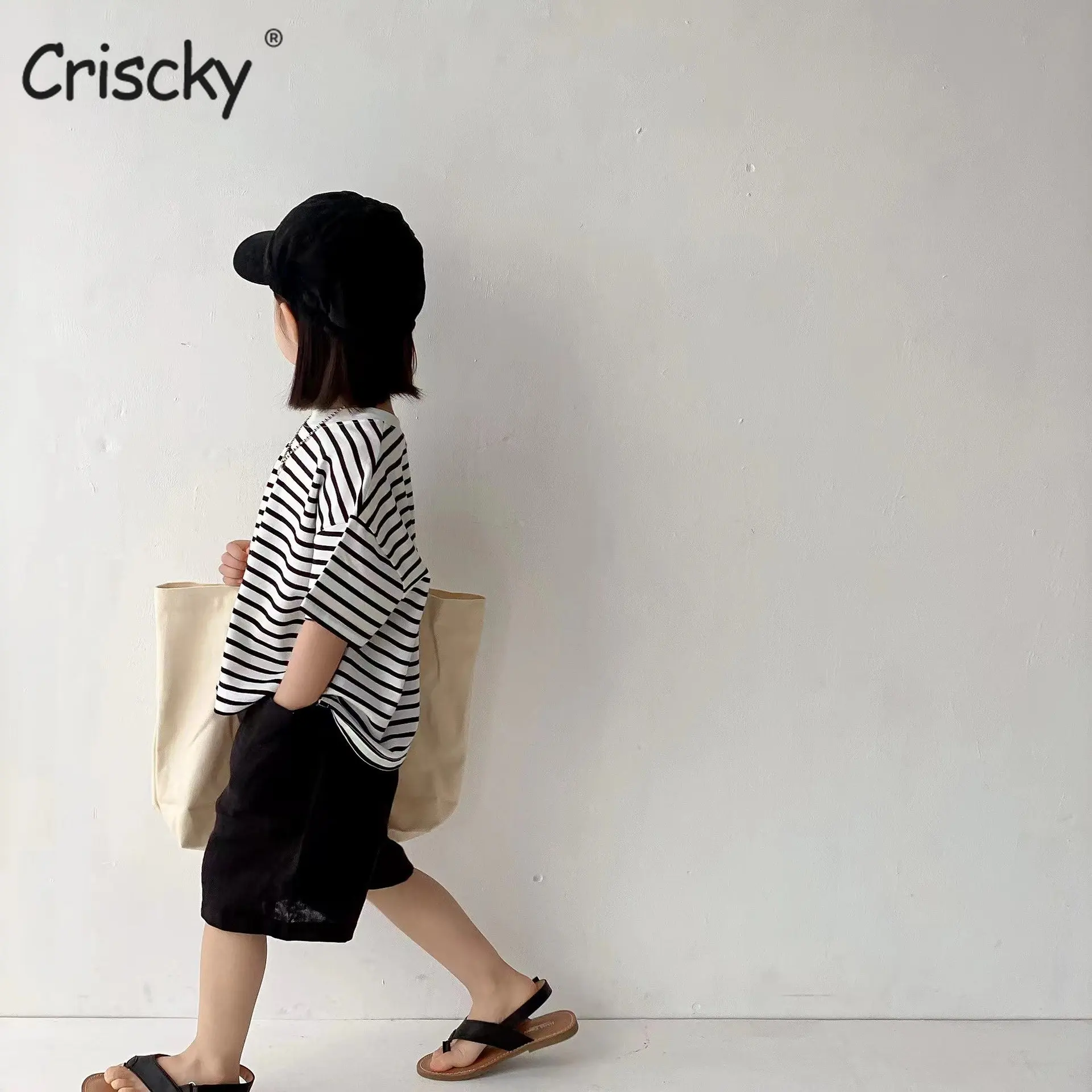 

Новые детские футболки для девочек, летние детские топы, Детские футболки, одежда, детская одежда, полосатые свободные футболки с коротким р...