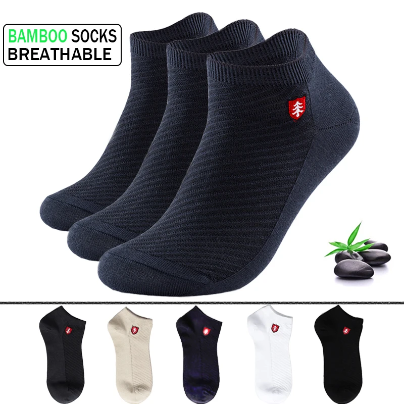 

Men Summer NEW Boat Men Ankle Bamboo Socks 2022 Socks Fiber Quality High Socks Antibacterial 5Pairs Gifts Deodorant Embroidery