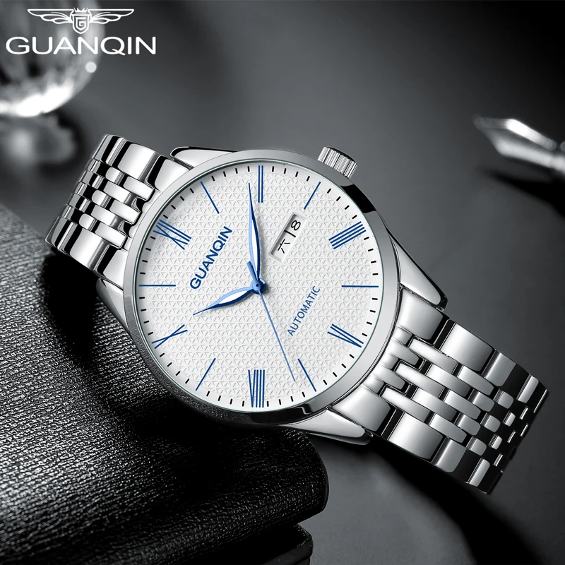 GUANQIN New Men's sport Mechanical Wristwatches Dual calendar Automatic steel Watch For Men Luminous Diving waterproof Watch