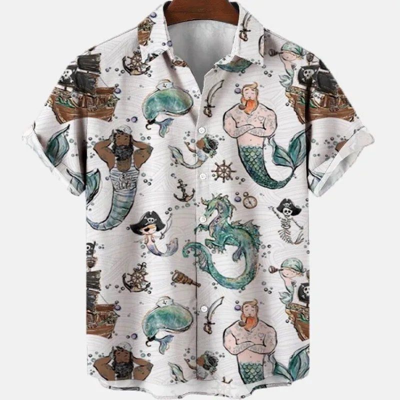 3D Men's Shirts Street Costumes Skeleton High Quality Luxury Floral Social Casual Blouse Color Mickey Venom Dazn Robe