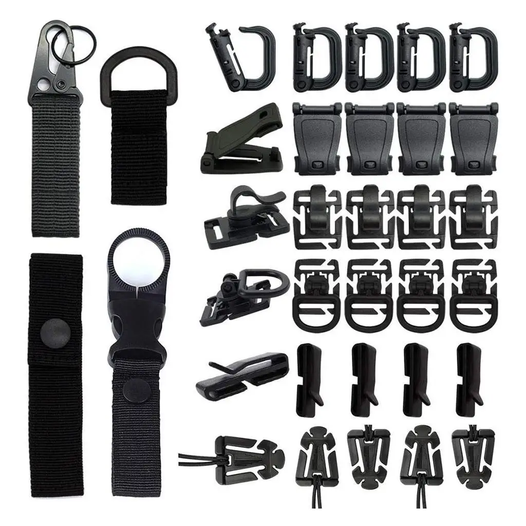 

34pcs MOLLE Webbing Buckle Outdoor Tactical Buckle High Strength Nylon Key Hook Mountaineering Buckle Camping Hiking Accessories