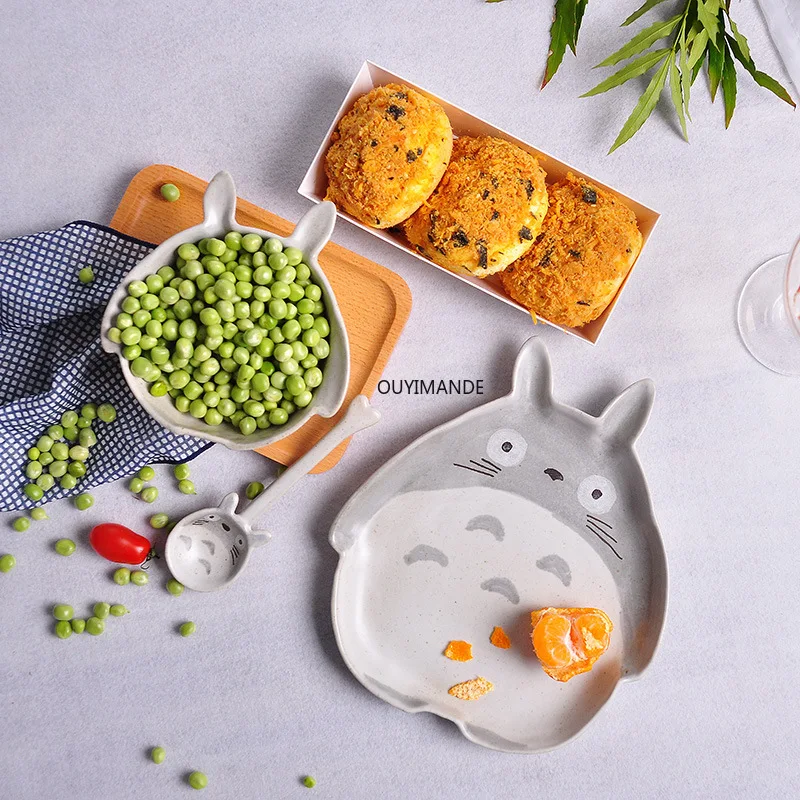 

Ceramic Totoro Plate Steak Food Dish Bowl Spoon Cartoon Style Tableware Bowl Dinner Dish High Quality Porcelain Dinnerware Set