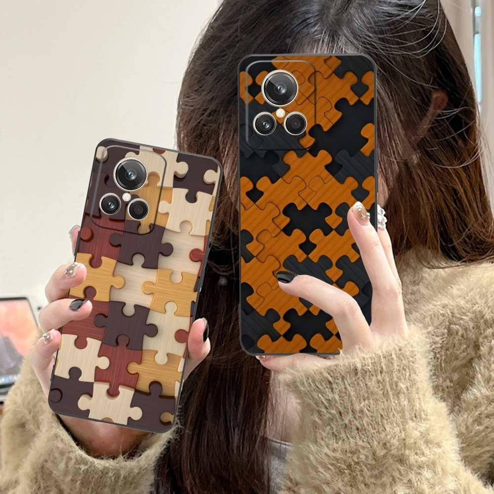 Puzzle Pretty Fashion Mobile Cell Phone Case for Realme GT 2 9i 8i 7i Pro X50 X2 C35 C21 C20 C11 C3 Black Soft Cover Shell