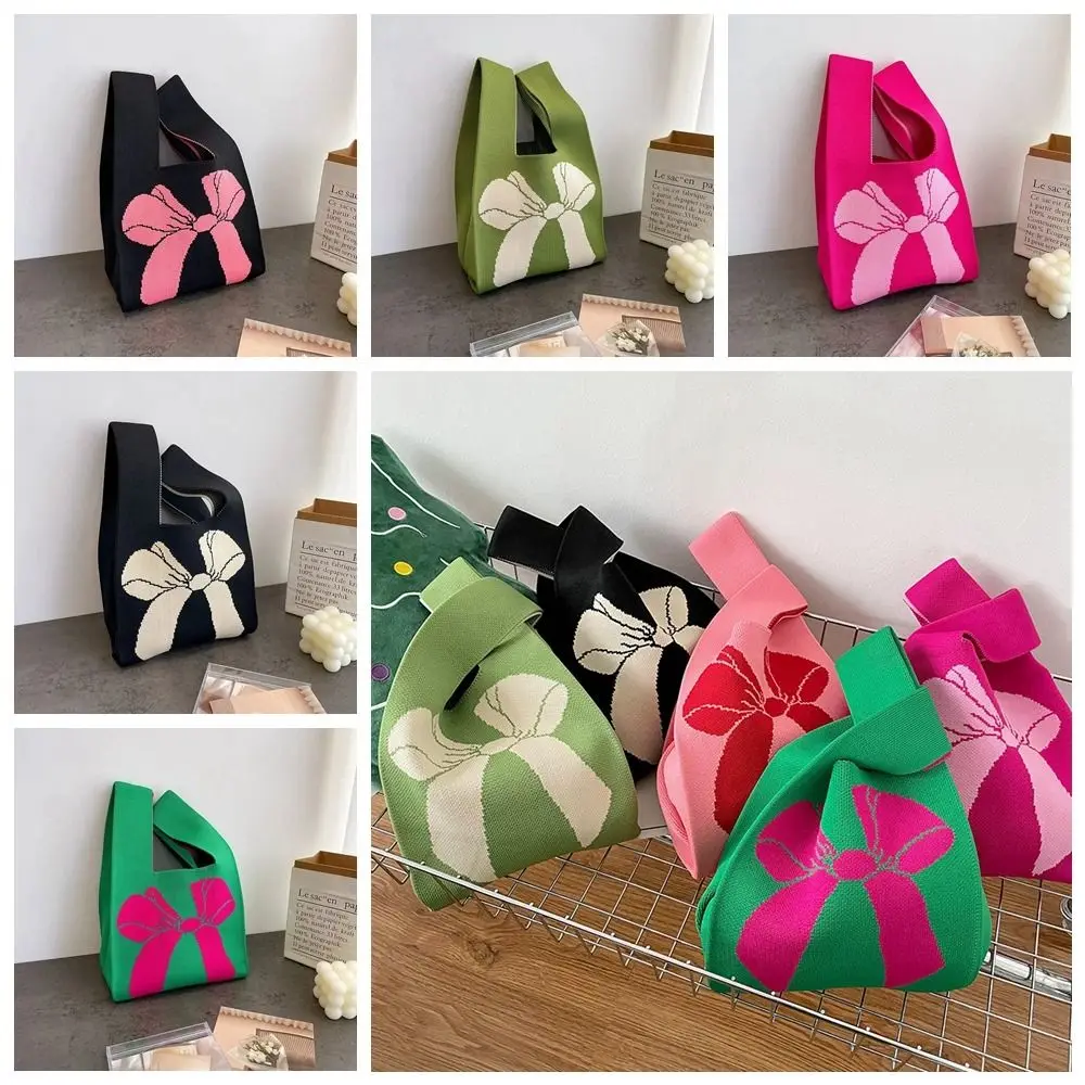 

Cute Tote Knot Wrist Bag Portable Weave Bowknot Bow Knitted Bag Simple Large Shopping Storage Handbag