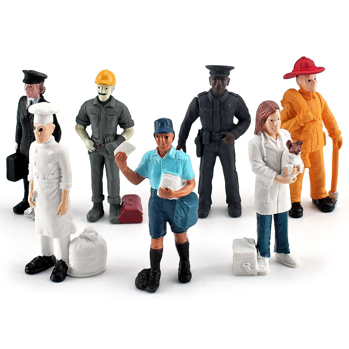 

7Pcs Realistic Hand-Painted People Figurines Toy Fireman Police ,Postman Pilot Baker People Action Figures Model Toy for Kids