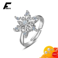 trendy ring silver 925 jewelry with zircon gemstone snowflake shape open finger rings hand accessories for women wedding party