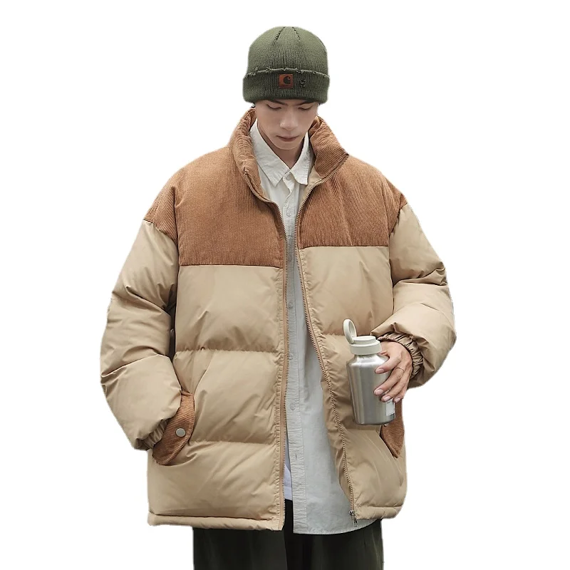 Stitching Corduroy Stand-up Collar Winter Coat Japanese Retro Tooling Bread Clothing Plus Size Thickened Warm Jacket Men