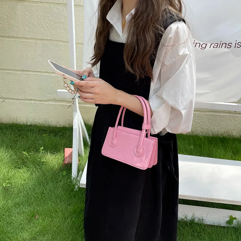 Fashion Pink Small Square Handbag Female Clutch Purse 2023 New Simple Ladies Messenger Bag Solid Color Female Crossbody Bag