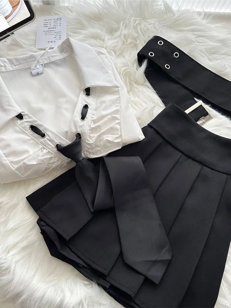 Осенний комплект из двух предметов Y2K короткий топ с длинным рукавом и отложным