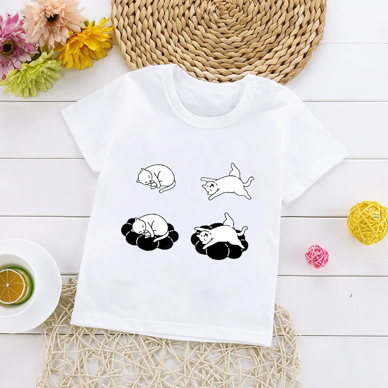 

Summer Short Sleeve Kids Girls Boys Clothing Pet Cat Print Pattern T-Shirt Baby Toddler Harajuku Comfortable Casual Top
