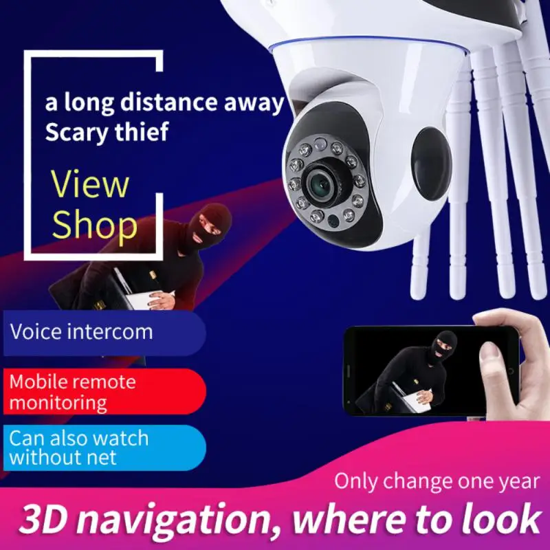 

Ip Camera Remote Monitoring 5 Antenna 720p Night Vision Wireless Smart Home Baby Monitor Two-way Voice Call Surveillance Camera