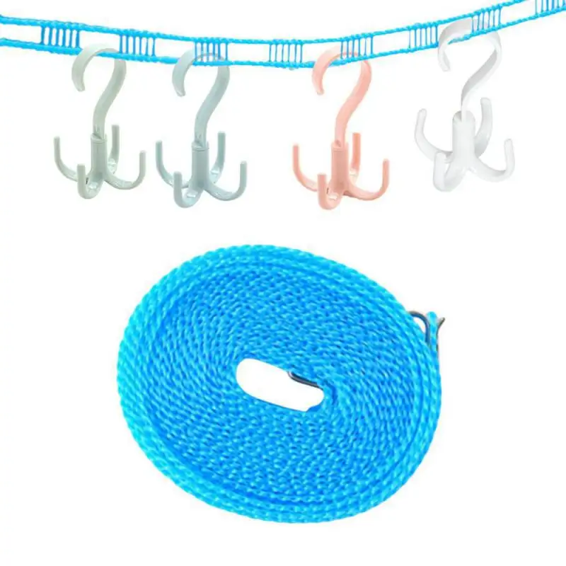 

3/5M Portable Anti-Skid Windproof Clothesline Fence-Type Clothesline Space Saving Rotated Hanger Hooks Wardrobe Clothes Rack