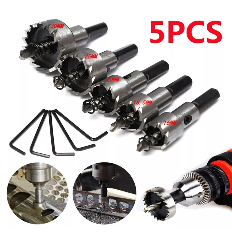 

5PCS 16-30Mm Tooth HSS Stainless Steel Hole Saw Drill Bit Set With For Wood Metal Alloy