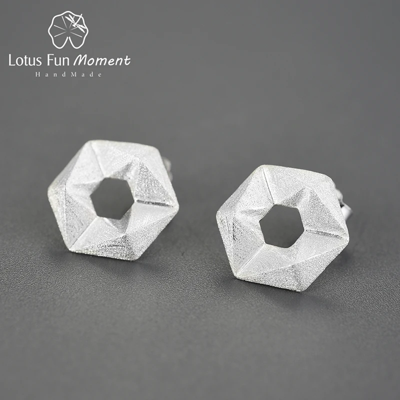 

Женские шестиугольные серьги-гвоздики Lotus Fun, изящные серьги в минималистском стиле из настоящего серебра 925 пробы