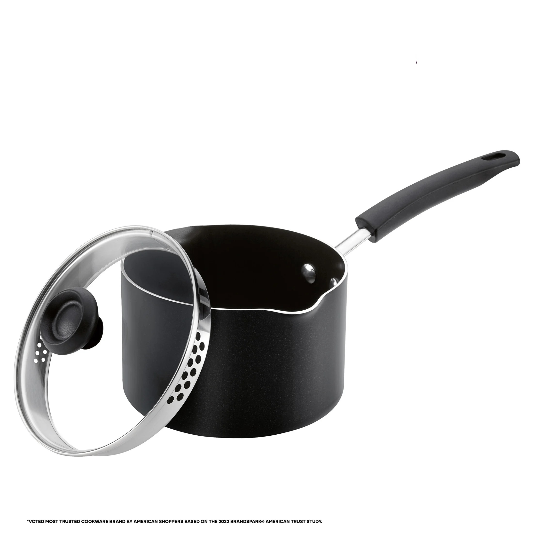 

Aluminum Non-Stick Straining Saucepan With Lid, Black