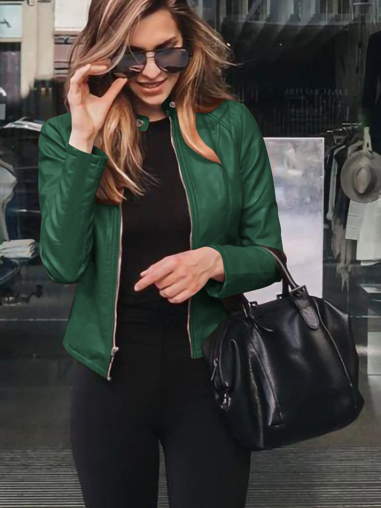 New Autumn Winter Women's Jacket Korean Fashion Leather Jackets PU Small Blazer Slim Coats Y2k Tops Hot Stand Plus Size