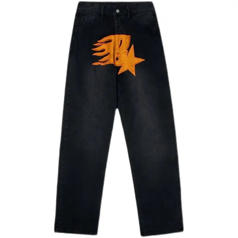 Hip-hop Jeans American Popular Street Letter Ins Female 2022 Spring And Autumn New High Waist Straight Slim Wide Leg Trousers