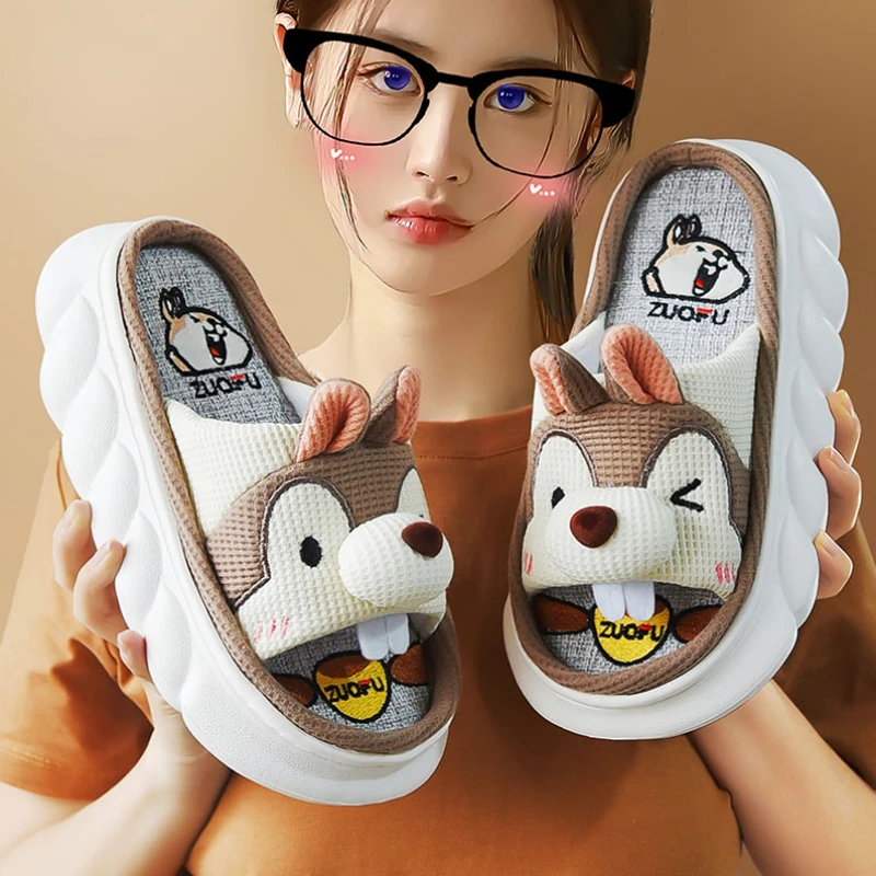 

Cute cartoon slippers New style men's and women's bedroom cotton home thick soled couple shoes chinelo nuvem chanclas chaussons
