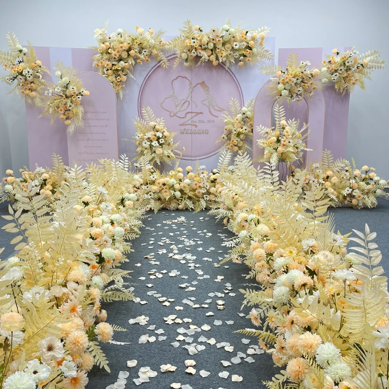 

Champagne series wedding flower arrangement simulation flower row table flower road lead T stage background corner flower ball