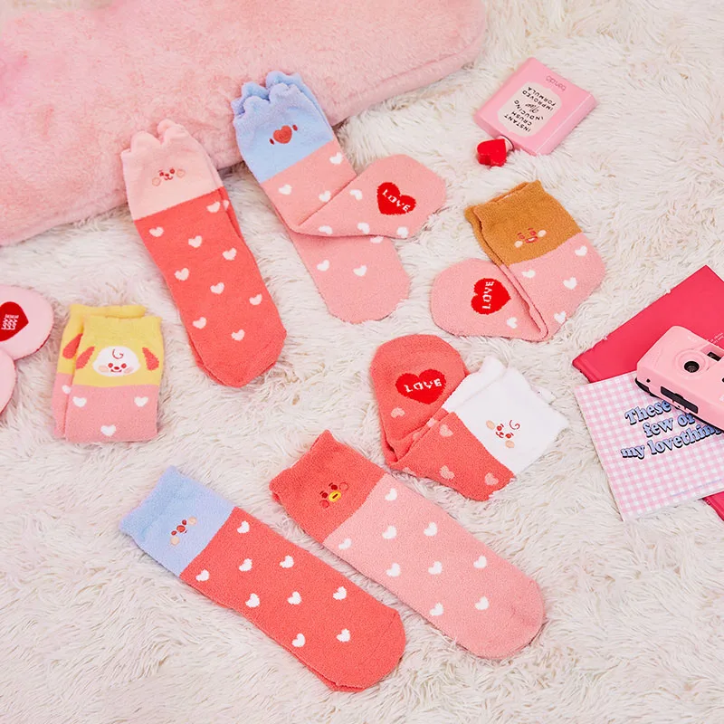 

Girl Heart Linefriendsed Cartoon Beowned Kawaii Sleep Socks Tataed Home Polyester Cute Peace of Mind Sleep Warm Socks Small Gift