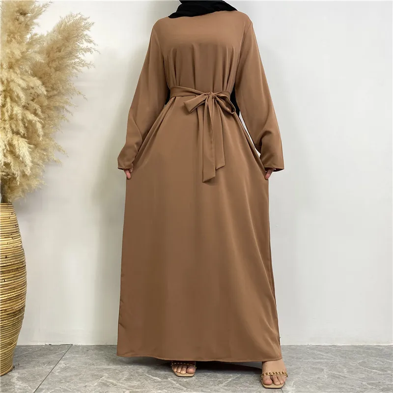 Hot Selle Muslim Woman Abaya With Pockets Islamic Casual And Simple Long Dresses Moroccan Caftan  muslim dress women turkish
