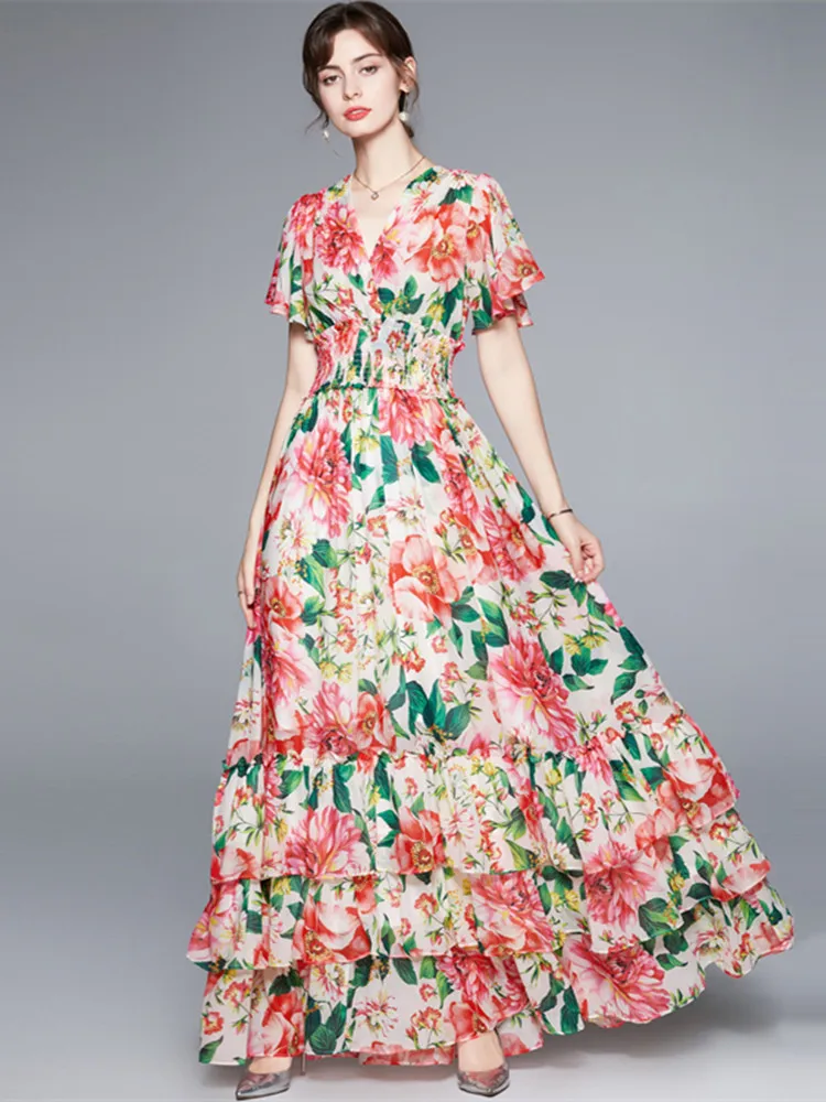 

Женское богемное платье макси ZCWXM, Летнее Длинное платье с цветочным принтом, V-образным вырезом, рукавами-бабочками, эластичной талией, каск...