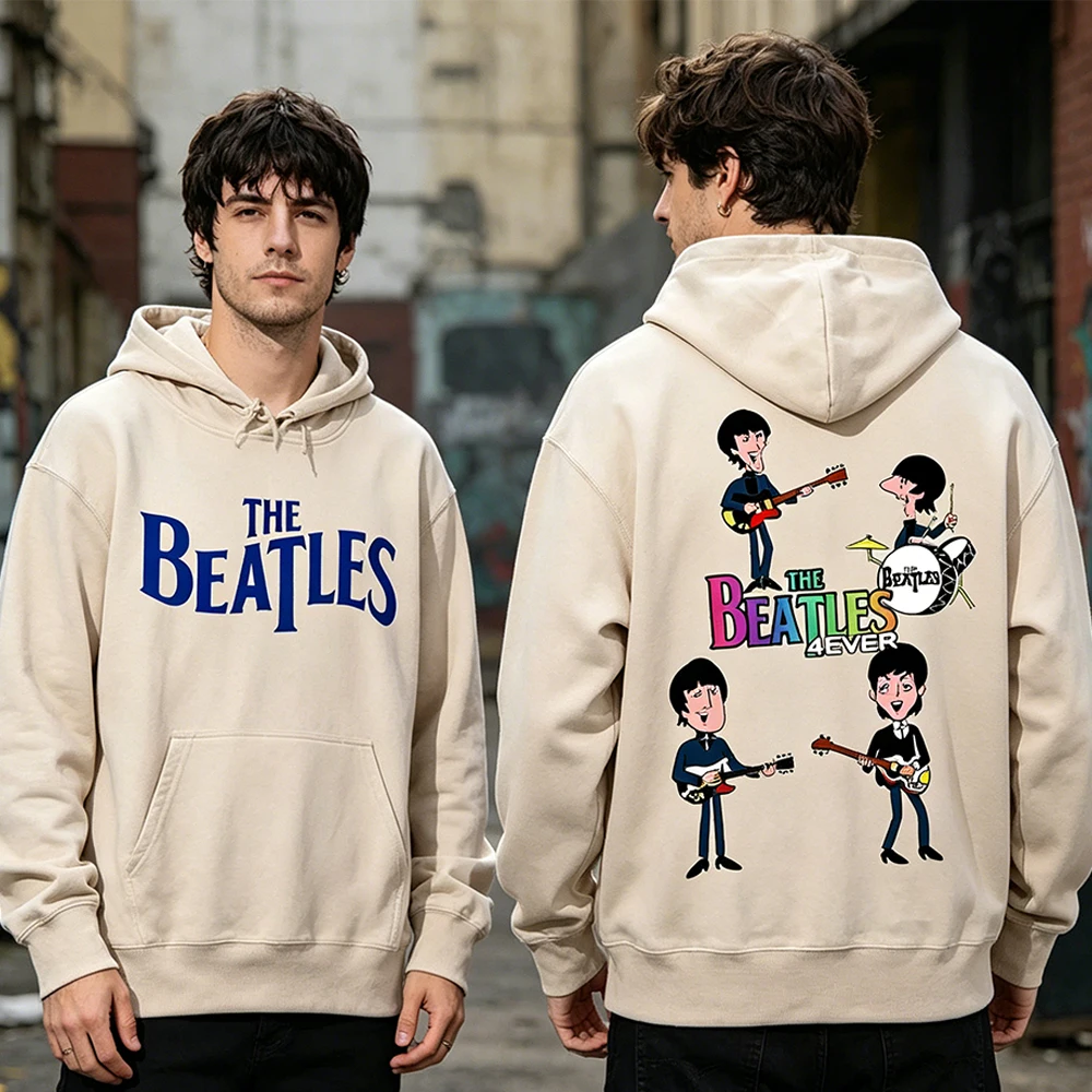 Фото Винтажная толстовка с длинными рукавами в стиле рок The Beatles, зимняя модная теплая мужская толстовка, эстетичная одежда, спортивный костюм с заниженной линией плеч №3