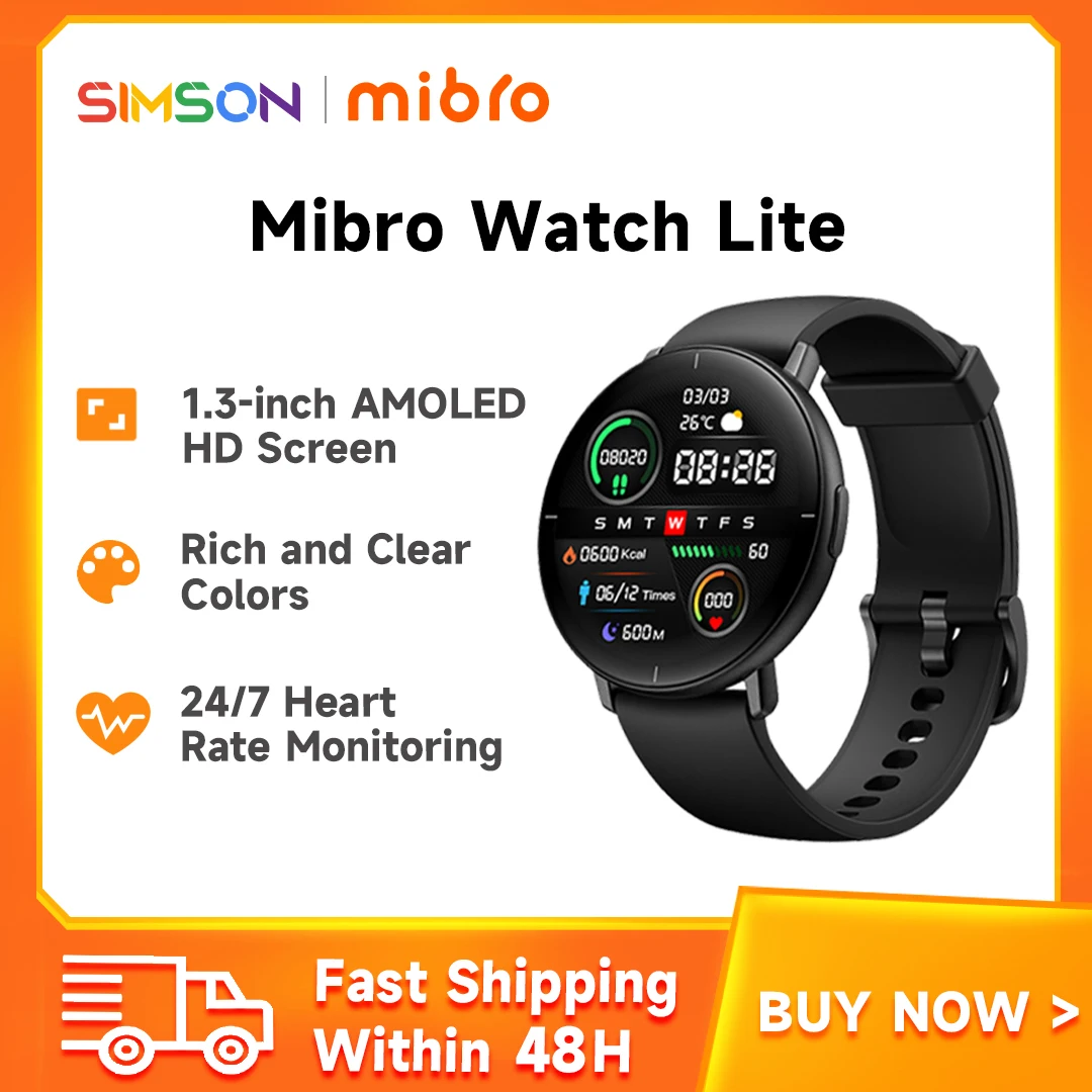 

New Mibro Lite Smartwatch Amoled Screen Support Multi-language Ultra-thin Body Smart Watch Men's Watches Blood Oxygen Monitoring