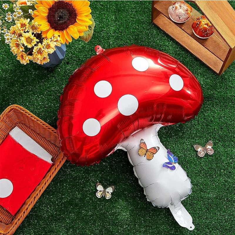 

6Pcs Woodland Fairy Forest Birthday Decorations Cute Red Mushroom Foil Red Fun Forest Plant Theme Mushroom Autumn Party Balloons