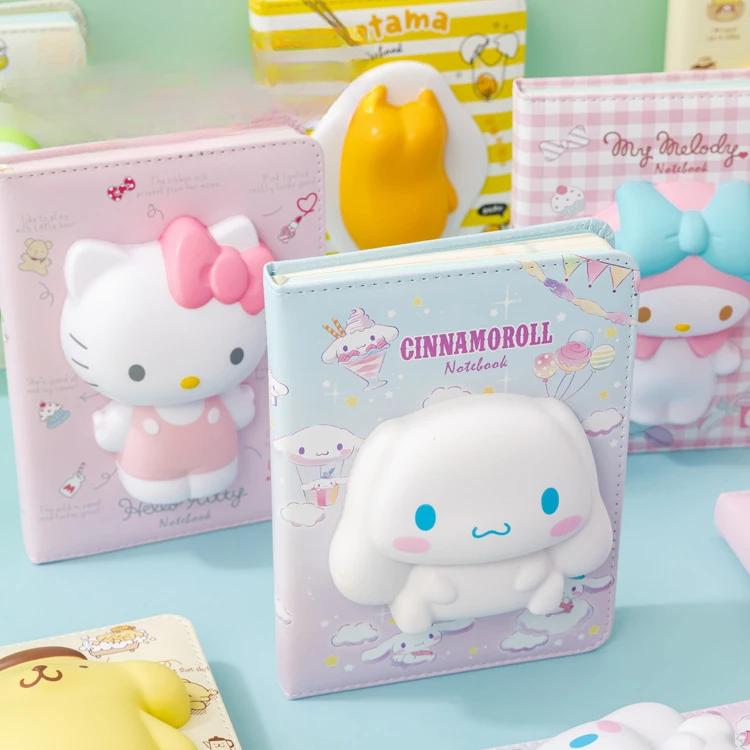 

Genuine Sanrio Anime Hello Kitty 3D Decompression Notebook Kuromi Cinnamoroll Hand Account Notepad Student Stationery Gift Toy