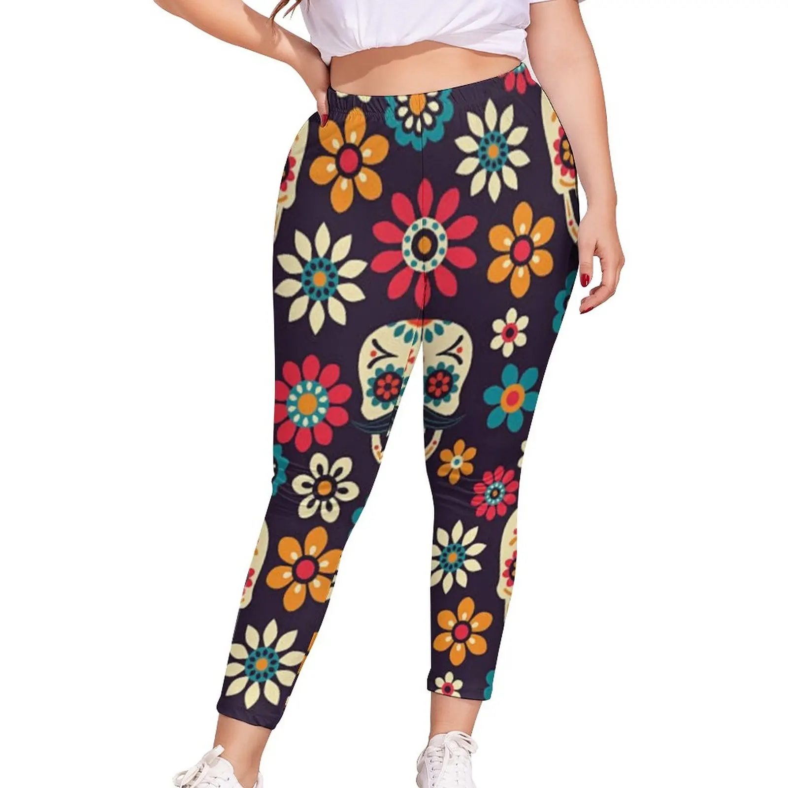 

Catrina Flowers Skull Leggings Mexico Best Legging Basic Teens High Wasted Fitness Pants