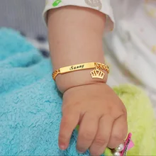 Bracelet personnalisé avec nom et identification de bébé, Bracelet de couronne à maillons de chaîne, gourmette en acier inoxydable, non allergène, cadeaux pour filles et garçons, nouveau-né