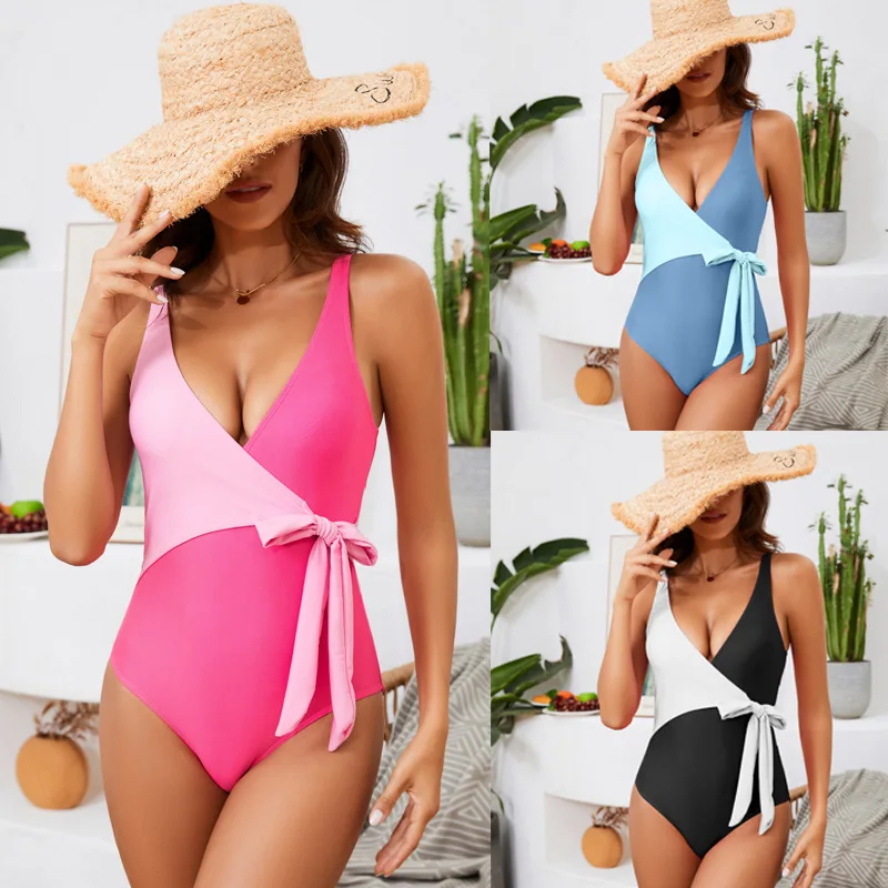 2023 сексуальный цельный купальник на шнуровке с цветными блоками женский