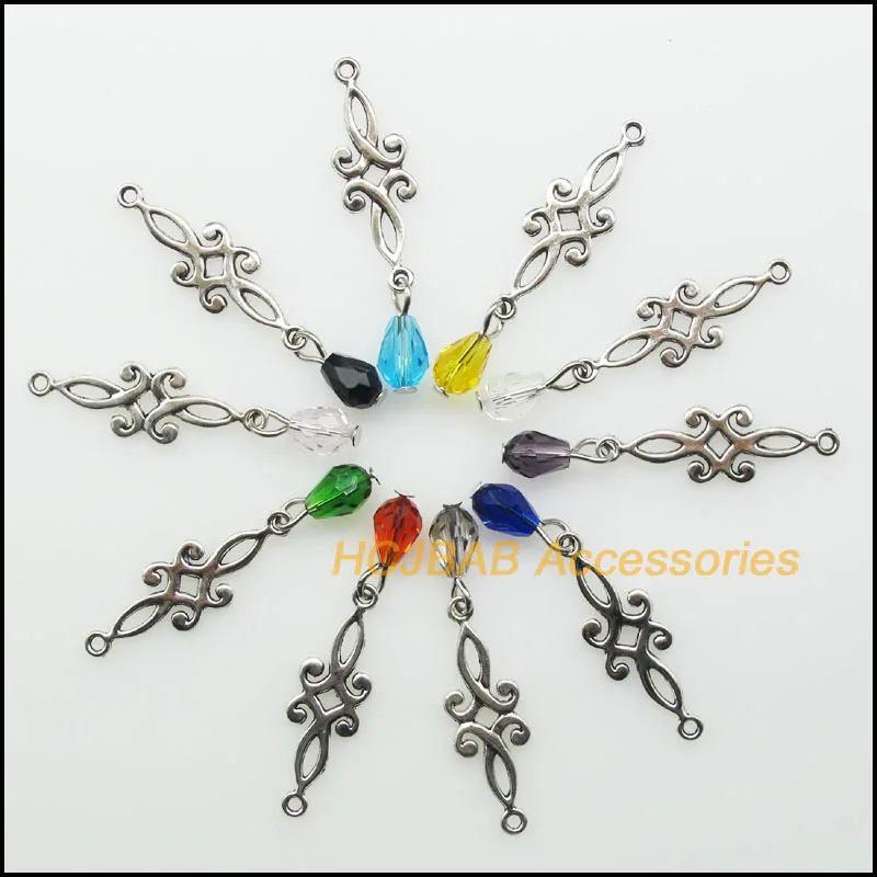 20 шт. смешанные кристаллы в форме капли, античный серебряный цвет, китайский узел, цветок, Подвески 9x30 мм 20 шт. смешанные кристаллы в форме капли, античный серебряный цвет, китайский узел, цветок, Подвески 9x30 мм