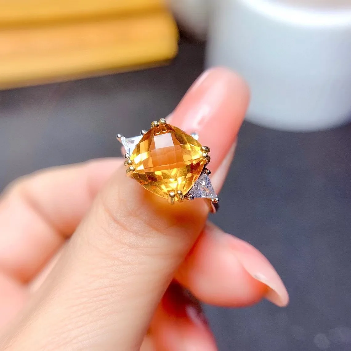 Бриллиантовое цитриновое кольцо 4ct для вечеринки 10 мм * VVS класс натурального