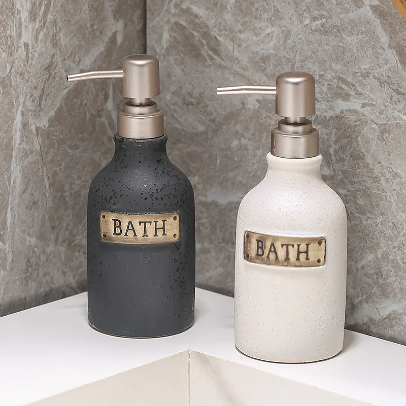 

400ml Vintage Ceramics Soap Dispenser Bottle Bathroom Accessories Press Refillable Shampoo Body Lotion Hand Soap Bottle