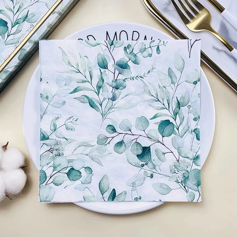 

20Pcs/Pack Decoupage Green Leaves Paper Napkins Elegant Floral Tissues for Wedding Party Supplies Serviettes for Home Decor