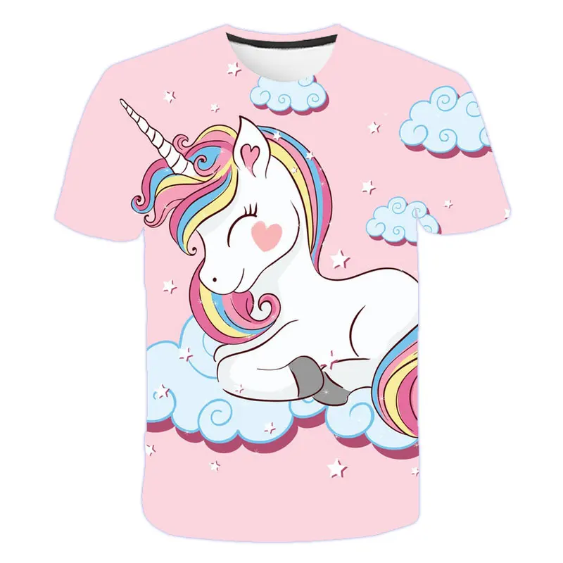 

girls clothes 4 to 14 yrs new Unicorn color lead painting t shirt 3D print Girls tshirt Polyester unicornio for girls 4-14T