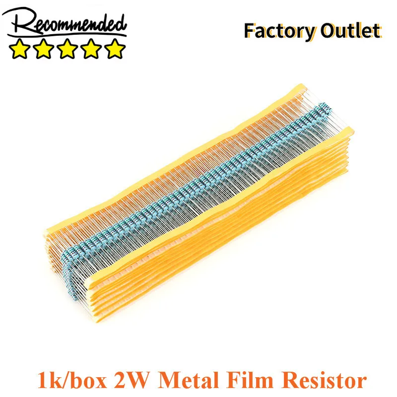 

1000PCS 2W Metal Film Resistor Resistance 1% 1M 100R 220R 470R 1K 10K 100K 1.5K 2.2K 4.7K 10K 22K 47K 2.2 4.7 10 22 47 100 ohm