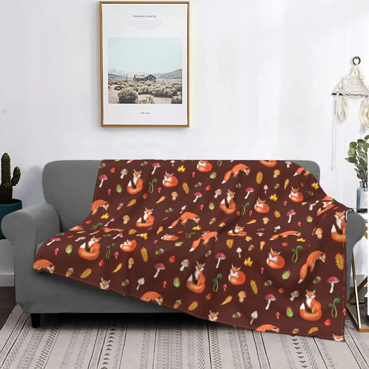 

Осеннее одеяло с рисунком лисы, плюшевое покрывало с милыми животными, ультра мягкое флисовое покрывало, постельное белье, кушетка, бархатн...