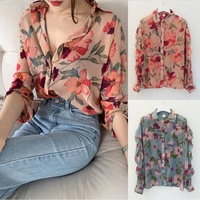 womens shirt flower button up tops summer blouses blusas vintage elegant blouse female korean puff long sleeve t shirts tops