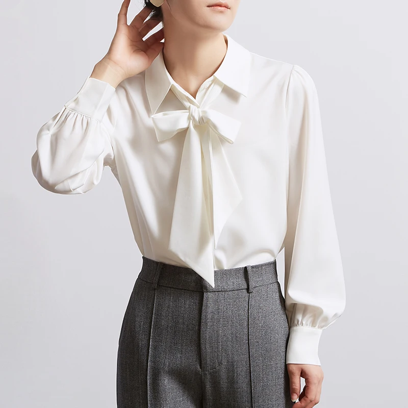 Белые атласные рубашки Chicbliss женские с длинными рукавами на весну и осень женская