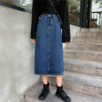 denim skirt women 2022 long jean skirt high waist a line skirt ladies casual blue faldas largas jupe longue femme
