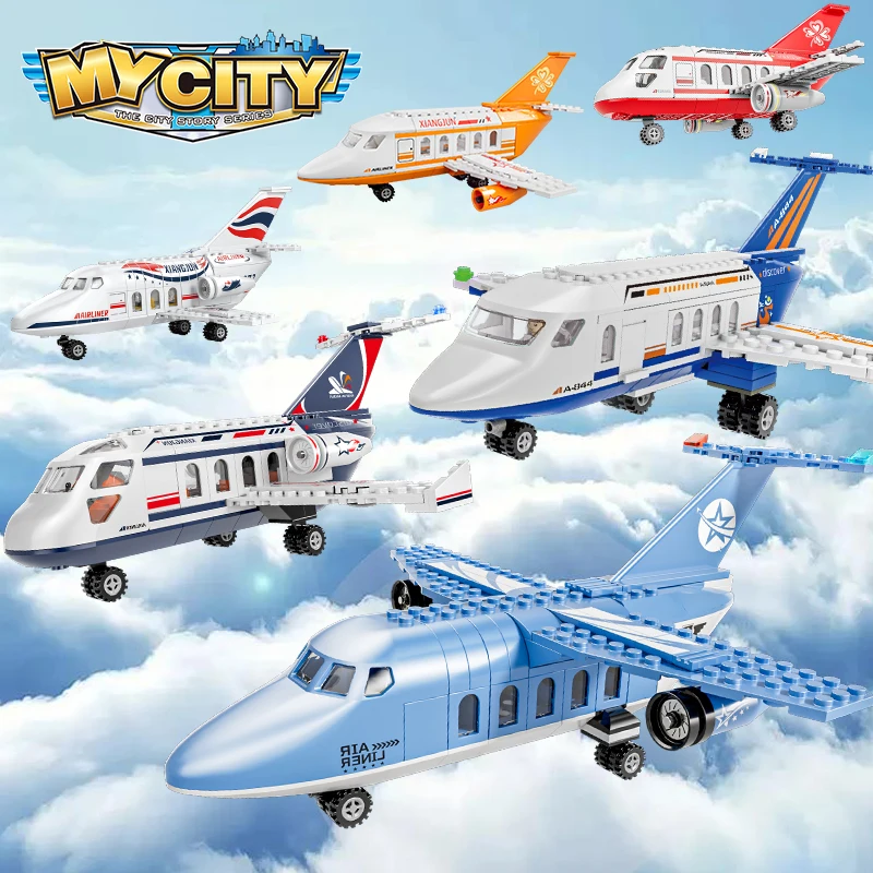 

Aeroplanes Aviation Passenger Airport Modern Plane Bus Cargo Aircraft Airplane Build Block Toys Educational Toys for Children