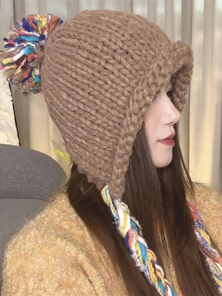 Новая шерстяная вязаная шапка для женщин на осень и зиму теплая с вербовой косой